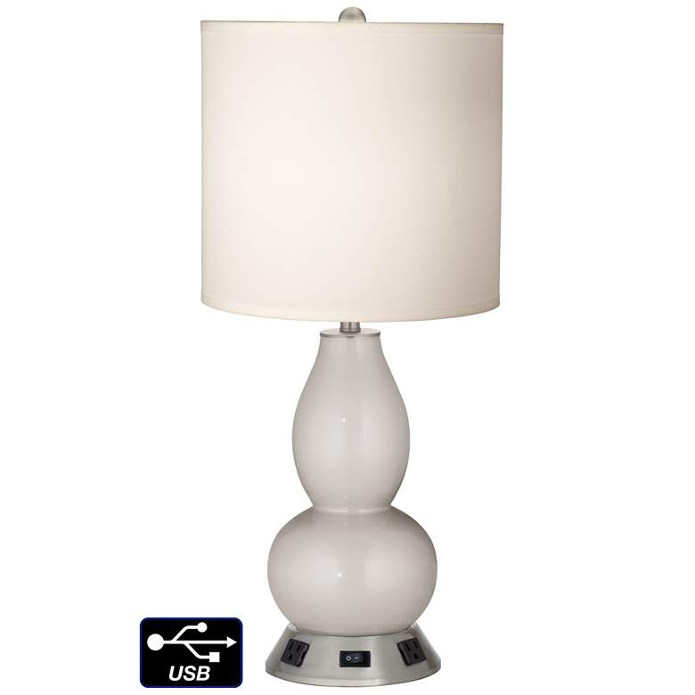 Image 1 White Drum Gourd Lamp Outlets and USB in Silver Lining Metallic