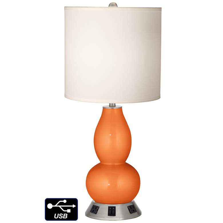Image 1 White Drum Gourd Lamp Outlets and USBs in Burnt Orange Metallic