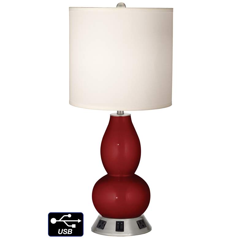 Image 1 White Drum Gourd Lamp Outlets and USBs in Cabernet Red Metallic