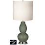 White Drum Gourd Lamp - Outlets and USBs in Deep Lichen Green