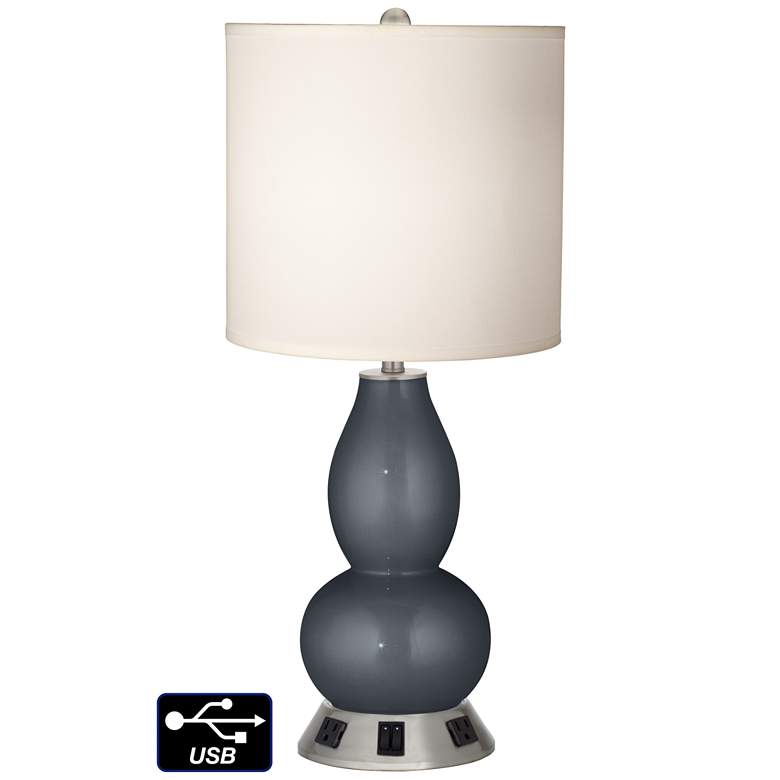 Image 1 White Drum Gourd Lamp - Outlets and USBs in Gunmetal Metallic
