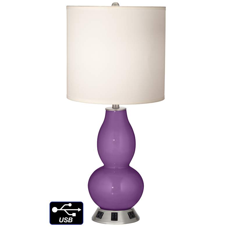 Image 1 White Drum Gourd Lamp - Outlets and USBs in Passionate Purple