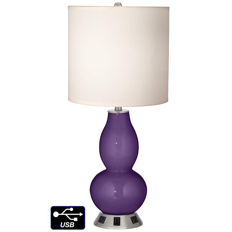 Image 1 White Drum Gourd Table Lamp - 2 Outlets and 2 USBs in Acai