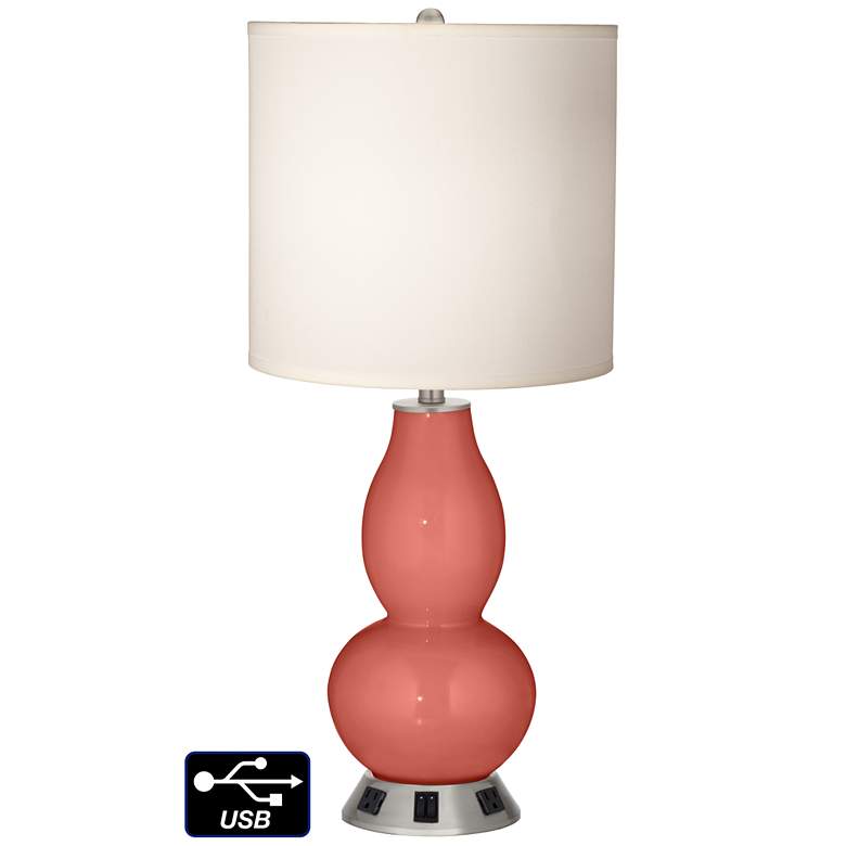 Image 1 White Drum Gourd Table Lamp - 2 Outlets and 2 USBs in Coral Reef