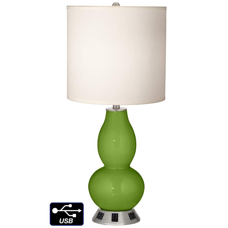 Image 1 White Drum Gourd Table Lamp - 2 Outlets and 2 USBs in Gecko