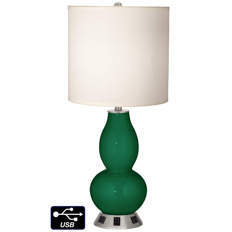 Image 1 White Drum Gourd Table Lamp - 2 Outlets and 2 USBs in Greens