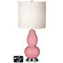 White Drum Gourd Table Lamp - 2 Outlets and 2 USBs in Haute Pink