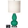 White Drum Gourd Table Lamp - 2 Outlets and 2 USBs in Leaf