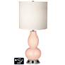 White Drum Gourd Table Lamp - 2 Outlets and 2 USBs in Linen