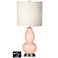 White Drum Gourd Table Lamp - 2 Outlets and 2 USBs in Linen