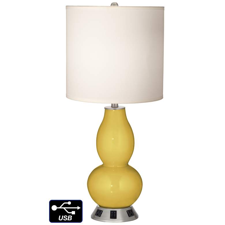 Image 1 White Drum Gourd Table Lamp - 2 Outlets and 2 USBs in Nugget