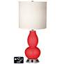 White Drum Gourd Table Lamp - 2 Outlets and 2 USBs in Poppy Red