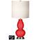 White Drum Gourd Table Lamp - 2 Outlets and 2 USBs in Poppy Red