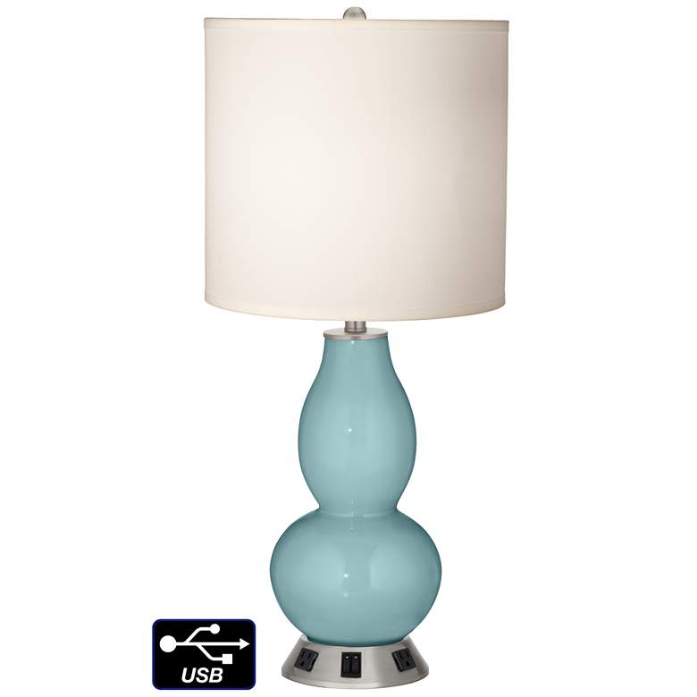 Image 1 White Drum Gourd Table Lamp - 2 Outlets and 2 USBs in Raindrop