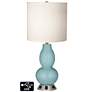 White Drum Gourd Table Lamp - 2 Outlets and 2 USBs in Raindrop