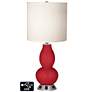 White Drum Gourd Table Lamp - 2 Outlets and 2 USBs in Ribbon Red
