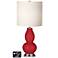 White Drum Gourd Table Lamp - 2 Outlets and 2 USBs in Ribbon Red
