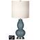 White Drum Gourd Table Lamp - 2 Outlets and 2 USBs in Smoky Blue