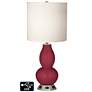 White Drum Gourd Table Lamp - 2 Outlets and USB in Antique Red