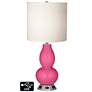 White Drum Gourd Table Lamp - 2 Outlets and USB in Blossom Pink