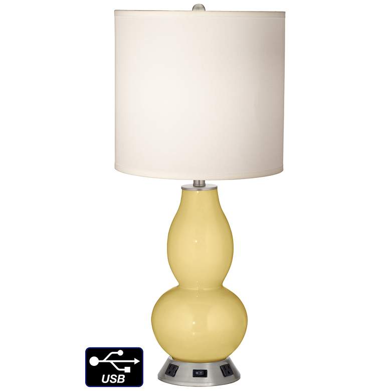 Image 1 White Drum Gourd Table Lamp - 2 Outlets and USB in Butter Up