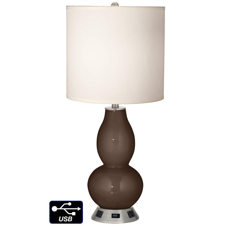 Image 1 White Drum Gourd Table Lamp - 2 Outlets and USB in Carafe