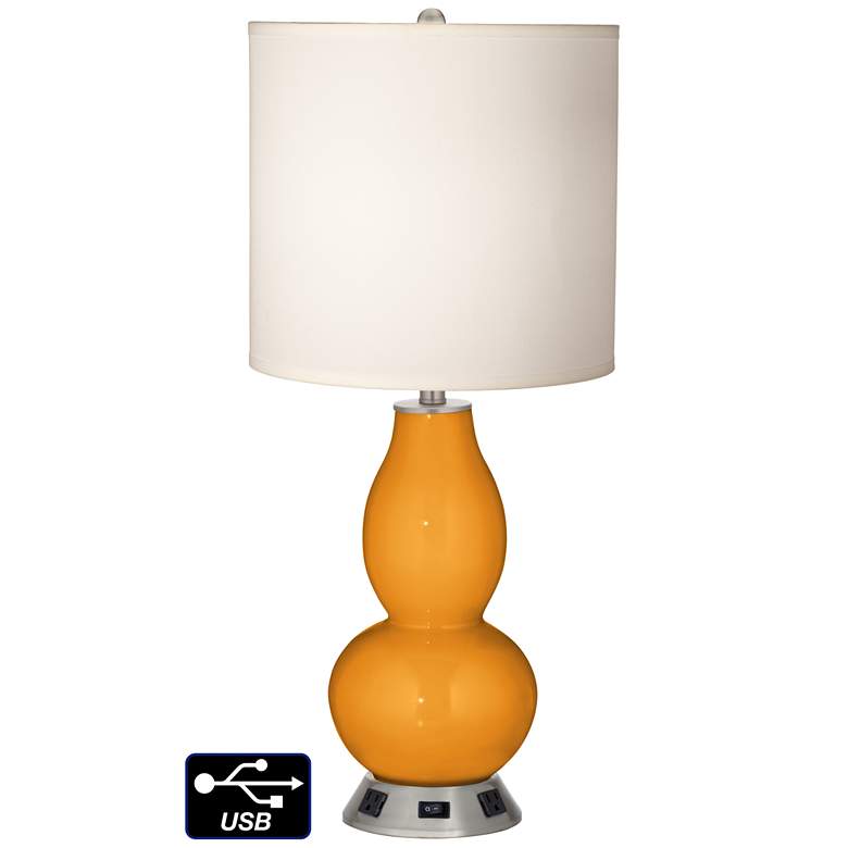 Image 1 White Drum Gourd Table Lamp - 2 Outlets and USB in Carnival