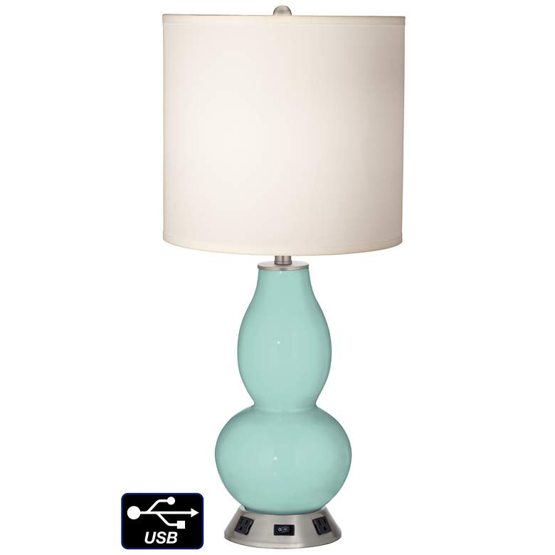 Image 1 White Drum Gourd Table Lamp - 2 Outlets and USB in Cay