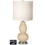 White Drum Gourd Table Lamp - 2 Outlets and USB in Colonial Tan