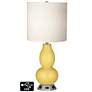 White Drum Gourd Table Lamp - 2 Outlets and USB in Daffodil