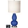 White Drum Gourd Table Lamp - 2 Outlets and USB in Dazzling Blue