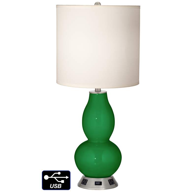 Image 1 White Drum Gourd Table Lamp - 2 Outlets and USB in Envy