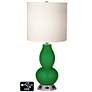 White Drum Gourd Table Lamp - 2 Outlets and USB in Envy