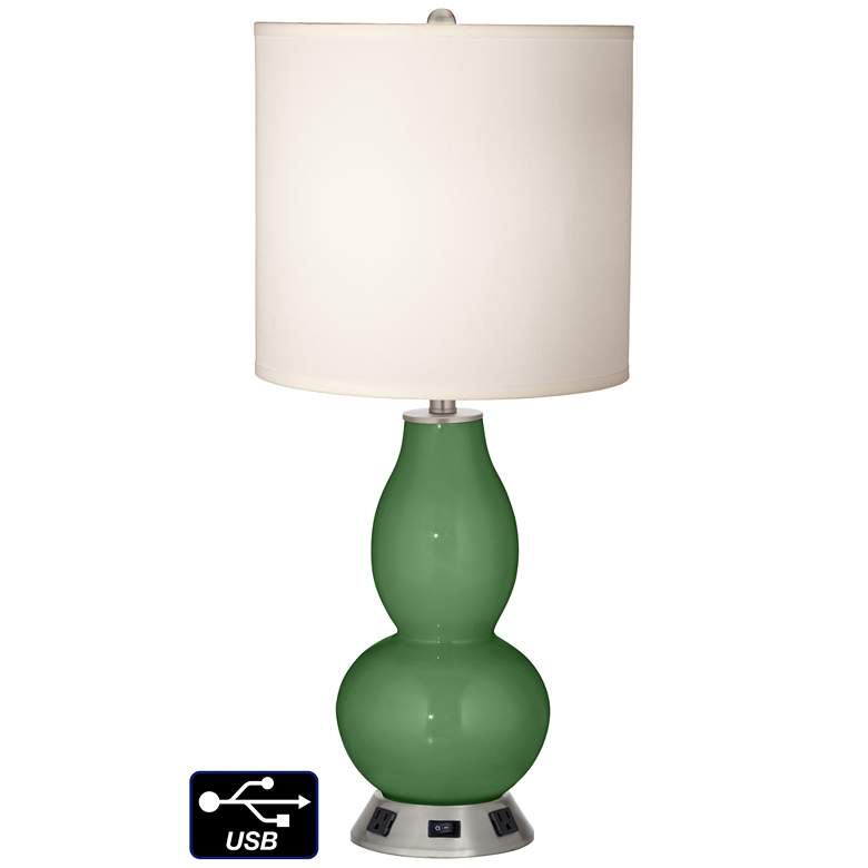 Image 1 White Drum Gourd Table Lamp - 2 Outlets and USB in Garden Grove