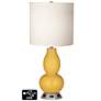 White Drum Gourd Table Lamp - 2 Outlets and USB in Goldenrod