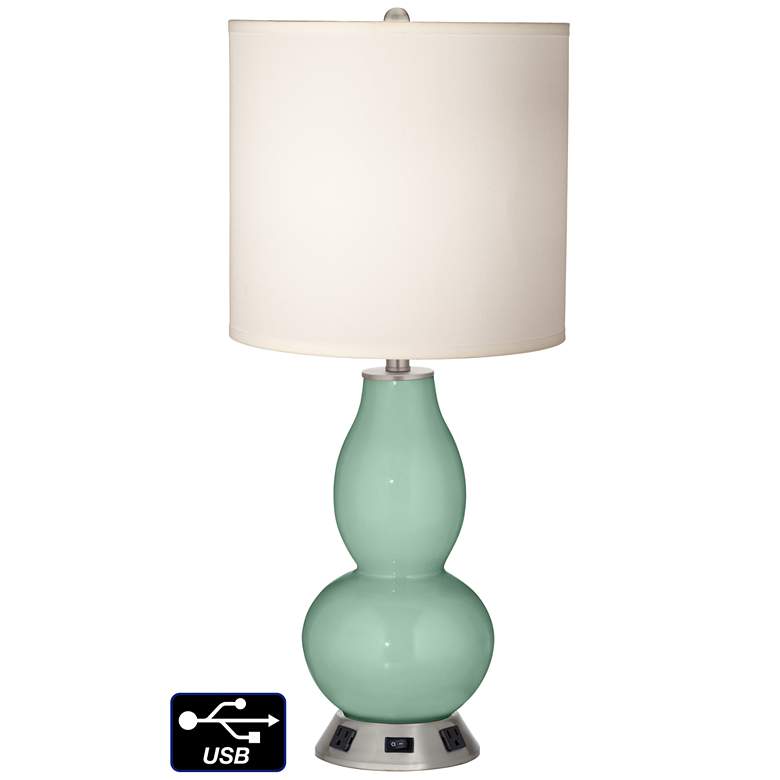 Image 1 White Drum Gourd Table Lamp - 2 Outlets and USB in Grayed Jade