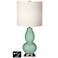 White Drum Gourd Table Lamp - 2 Outlets and USB in Grayed Jade