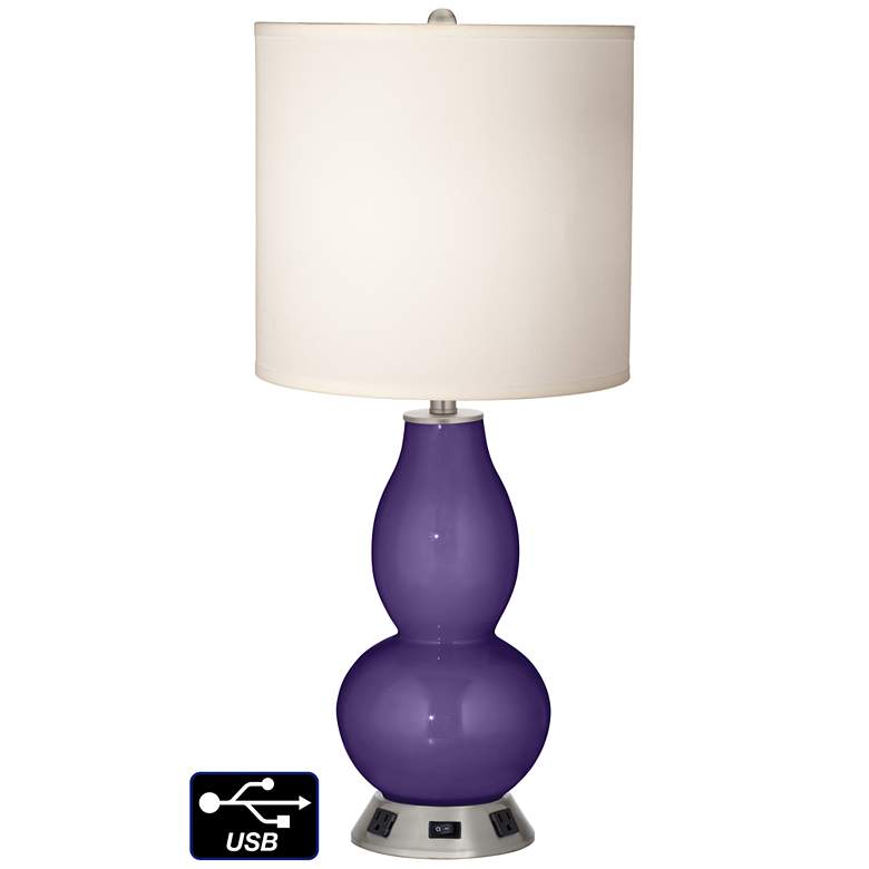 Image 1 White Drum Gourd Table Lamp - 2 Outlets and USB in Izmir Purple