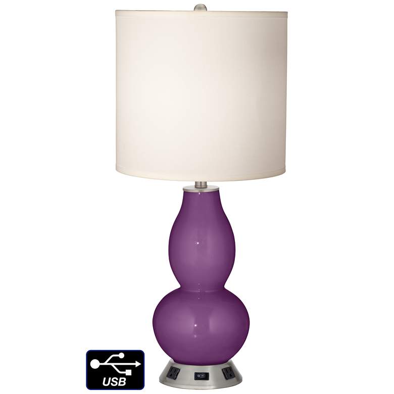 Image 1 White Drum Gourd Table Lamp - 2 Outlets and USB in Kimono Violet
