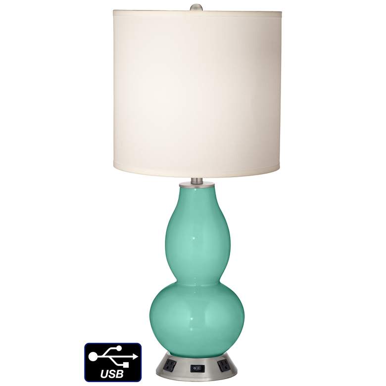 Image 1 White Drum Gourd Table Lamp - 2 Outlets and USB in Larchmere