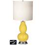 White Drum Gourd Table Lamp - 2 Outlets and USB in Lemon Zest