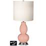 White Drum Gourd Table Lamp - 2 Outlets and USB in Mellow Coral
