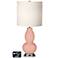 White Drum Gourd Table Lamp - 2 Outlets and USB in Mellow Coral