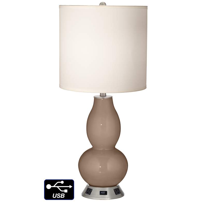 Image 1 White Drum Gourd Table Lamp - 2 Outlets and USB in Mocha