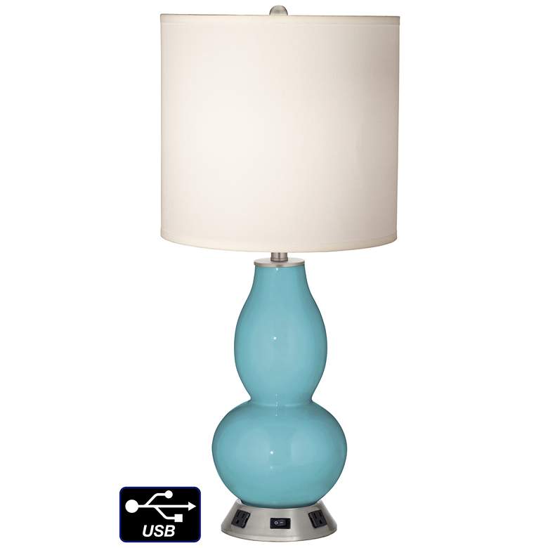 Image 1 White Drum Gourd Table Lamp - 2 Outlets and USB in Nautilus