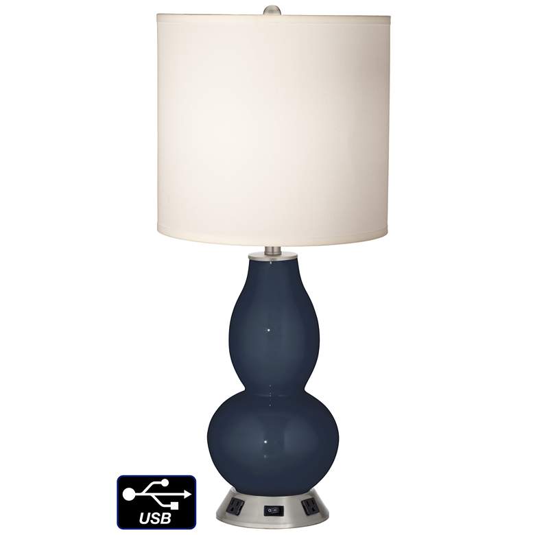 Image 1 White Drum Gourd Table Lamp - 2 Outlets and USB in Naval