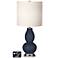 White Drum Gourd Table Lamp - 2 Outlets and USB in Naval