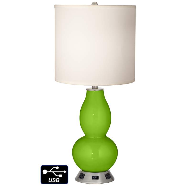 Image 1 White Drum Gourd Table Lamp - 2 Outlets and USB in Neon Green