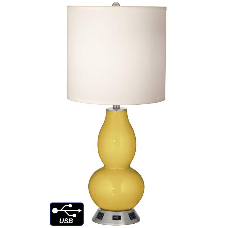 Image 1 White Drum Gourd Table Lamp - 2 Outlets and USB in Nugget