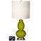 White Drum Gourd Table Lamp - 2 Outlets and USB in Olive Green